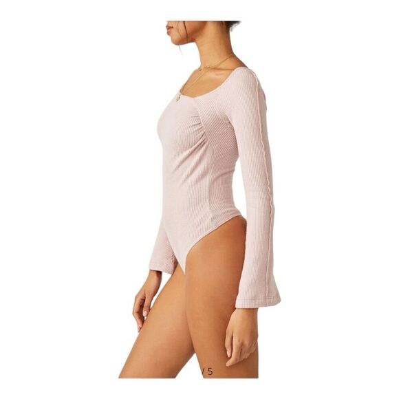 FREE PEOPLE On A Cloud Long Sleeve Bodysuit In Blush Tint size XS NWT cotton - Picture 3 of 10